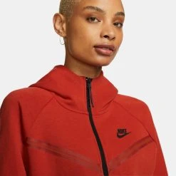 Nike Hoodie NSW Tech Fleece Windrunner - Red/Black Woman -football 371aef63dfb2