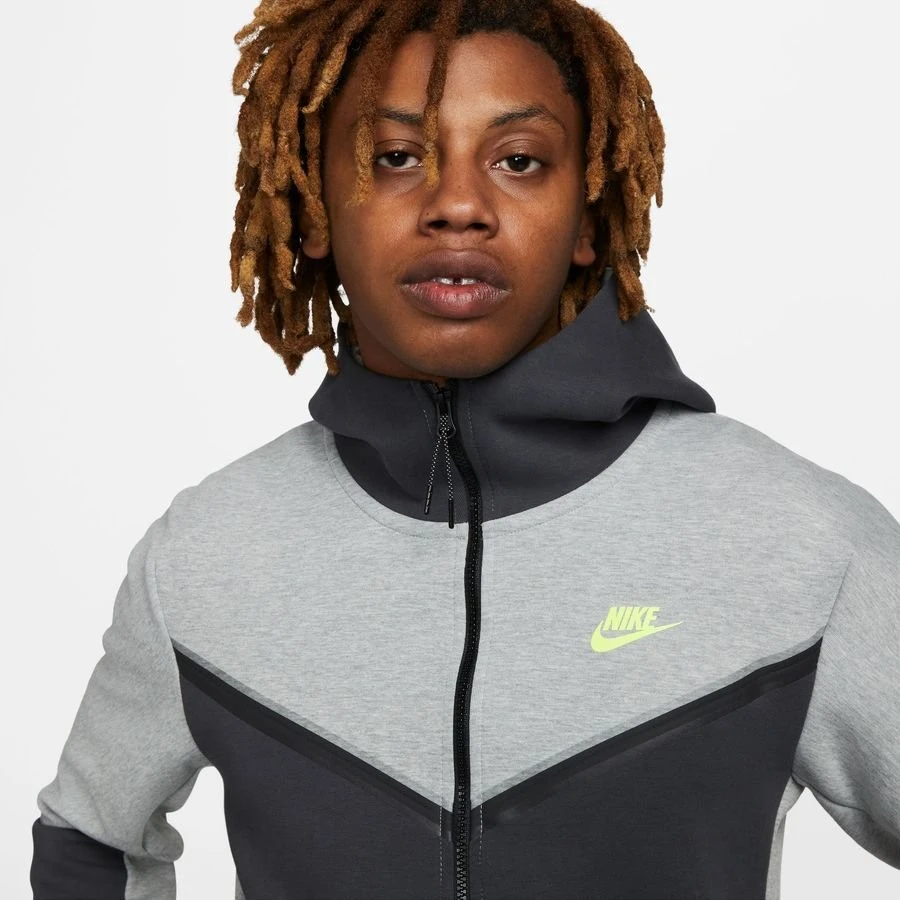Nike Hoodie NSW Tech Fleece FZ - Grey Heather/Anthracite/Volt 3 Nike Hoodie NSW Tech Fleece FZ - Grey Heather/Anthracite/Volt - Image 3