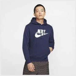 Nike Hoodie NSW Club Fleece Pullover Graphic - Midnight Navy/White