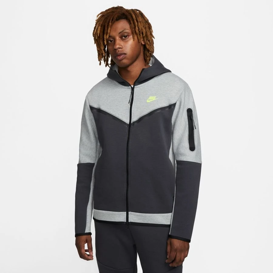 Nike Hoodie NSW Tech Fleece FZ - Grey Heather/Anthracite/Volt 1 Nike Hoodie NSW Tech Fleece FZ - Grey Heather/Anthracite/Volt