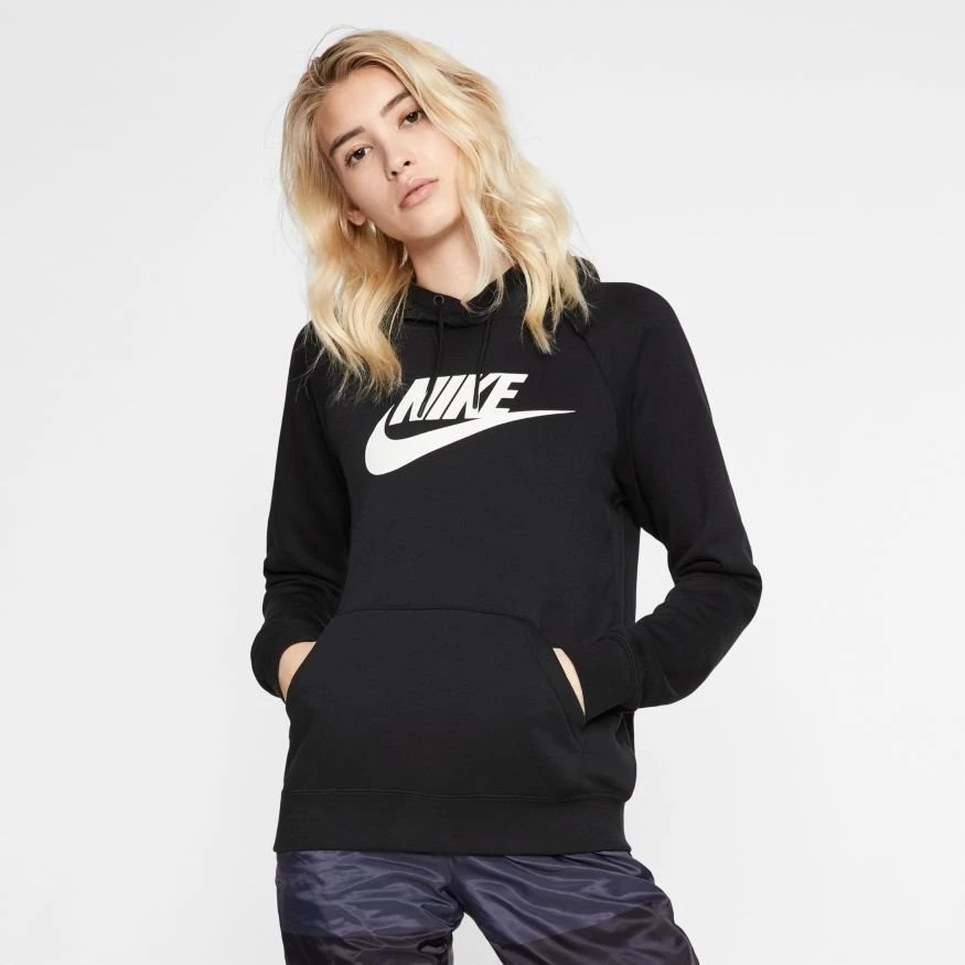 Nike Hoodie NSW Essential Fleece Pullover - Black/White Woman 1 Nike Hoodie NSW Essential Fleece Pullover - Black/White Woman